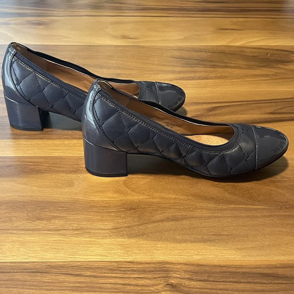Vionic Ruby Blue Quilted Leather Block Heel Pumps Shoes Size 6 Quiet Luxury - Picture 5 of 10